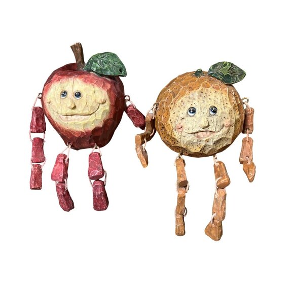 Handcrafted  Orange and Apple Shelf Sitter Lot Anthropomorphic Fruit - Picture 3 of 15